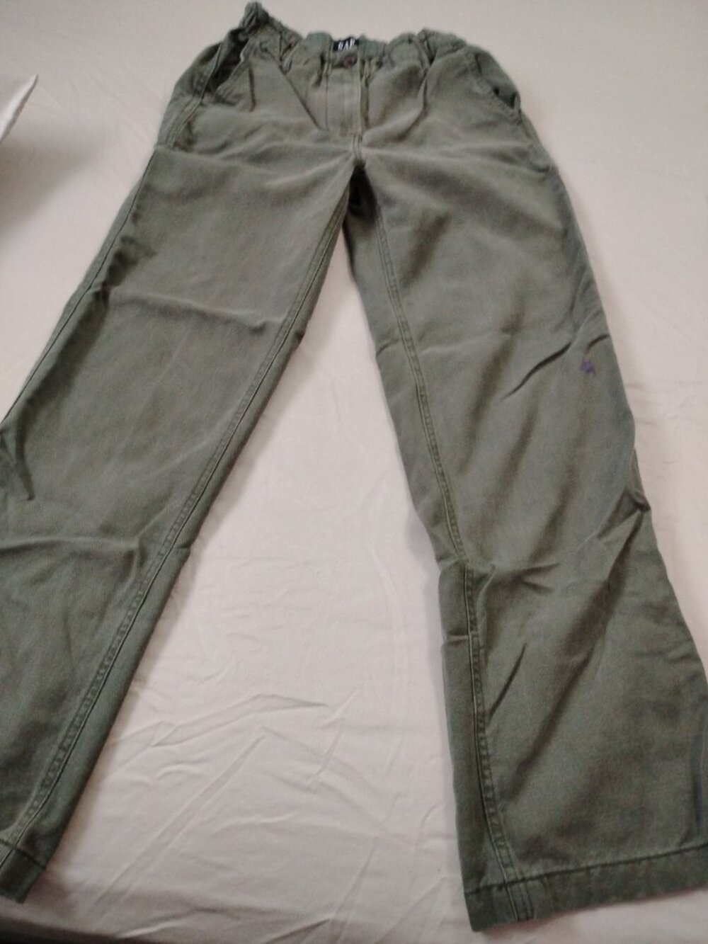 GAP women's chino/khaki type pants in olive green, zip up, gently used, XS
